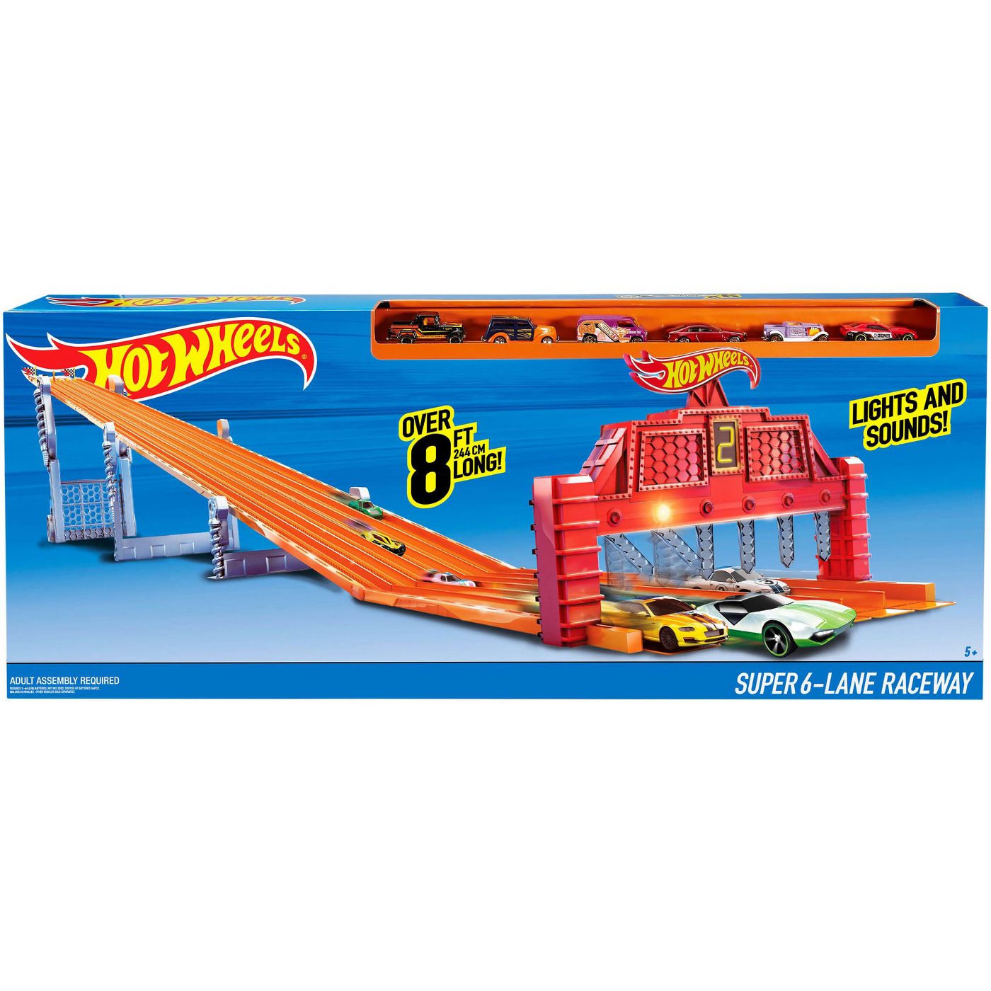 Hot Wheels Super 6-Lane Raceway Realistic Sounds and Lights Toy Gift 